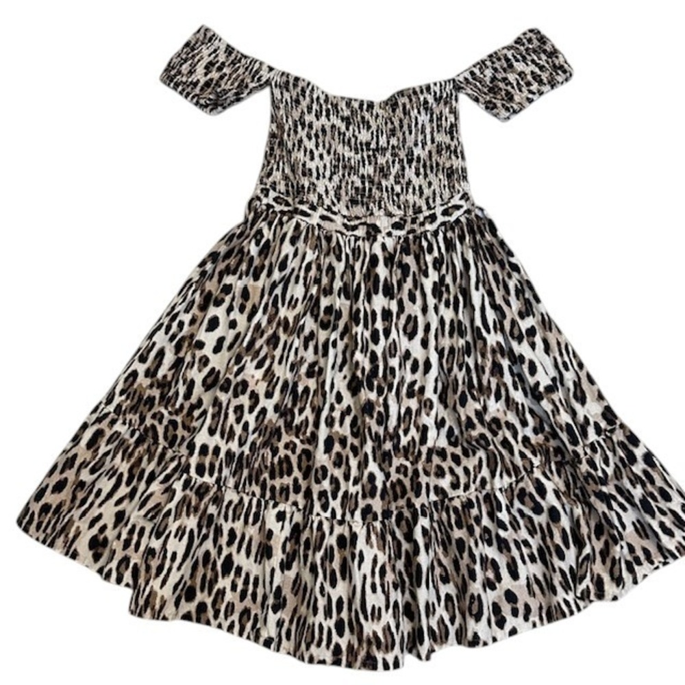 Venus Leopard Print Dress Off Shoulder Smocked Tiered Mini Dress Size‎ SM